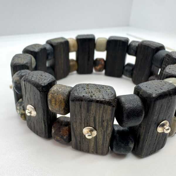 Sea Oak Bracelet • Driftwood • Pebble • Artisan Fossil Jewelry • Men's Natural Heritage