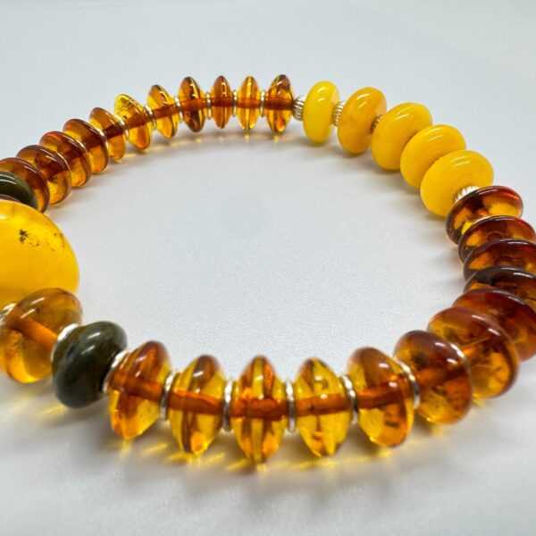 Amber Sterling Silver Bracelet - Handmade Amber Bead Bracelet for Men