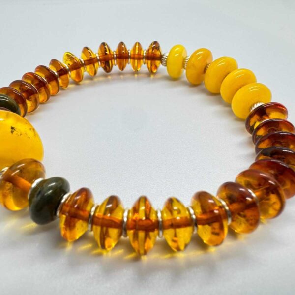 Amber Sterling Silver Bracelet - Handmade Fossil Bead Bracelet for Men
