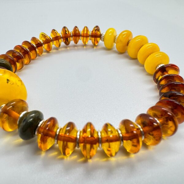 Amber Sterling Silver Bracelet - Handmade Fossil Bead Bracelet for Men