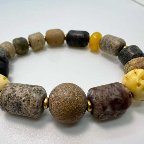Sea Pebble Bracelet • Brass & Amber • Natural Fossil Jewelry • Men's Ritual Wear