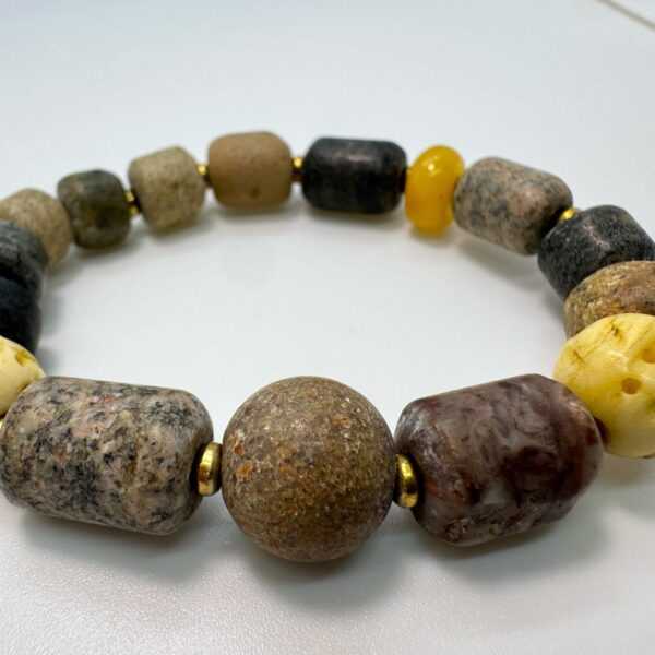 Sea Pebble Bracelet • Brass & Amber • Natural Fossil Jewelry • Men's Ritual Wear