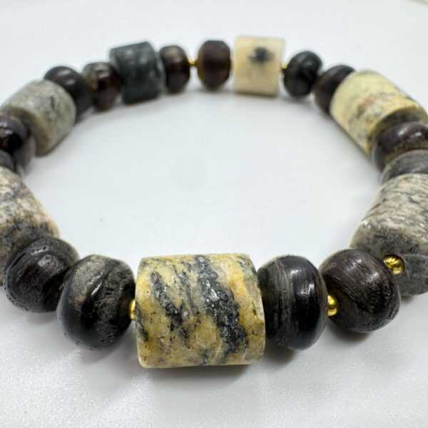 Bog Oak & Sea Pebble Bracelet - Natural Stone Jewelry for Men
