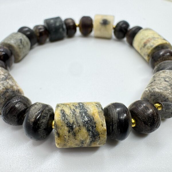 Bog Oak & Sea Pebble Bracelet - Natural Stone Jewelry for Men