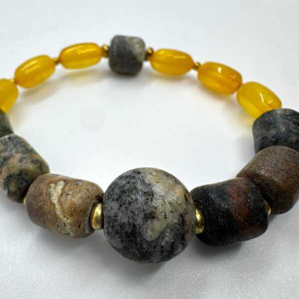 Amber & Sea Oak Bracelet with Brass - Natural Stone Jewelry