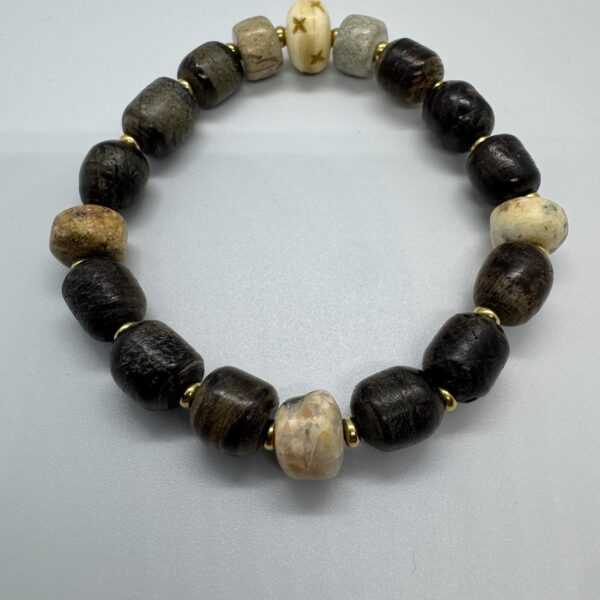 Sea Pebble Bracelet - Brass, Sea Oak, Elk Horn, Natural Design