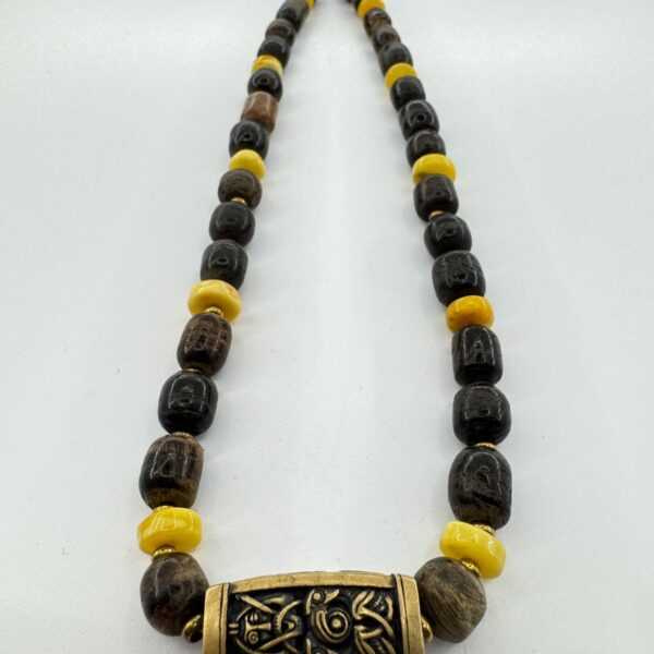 Viking Bog Oak and Amber Necklace - Norse Pendant for Men