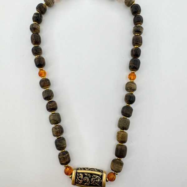 Baltic Amber Viking Necklace - Bog Oak Amulet - Nordic Jewelry
