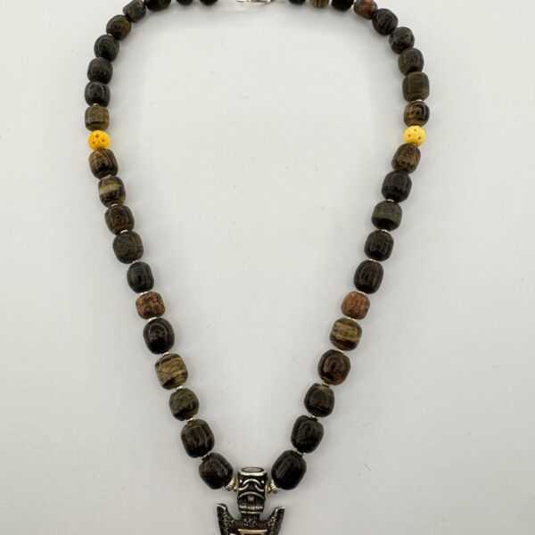 Viking Bog Oak Pendant, Sea Stone & Camel Bone Necklace