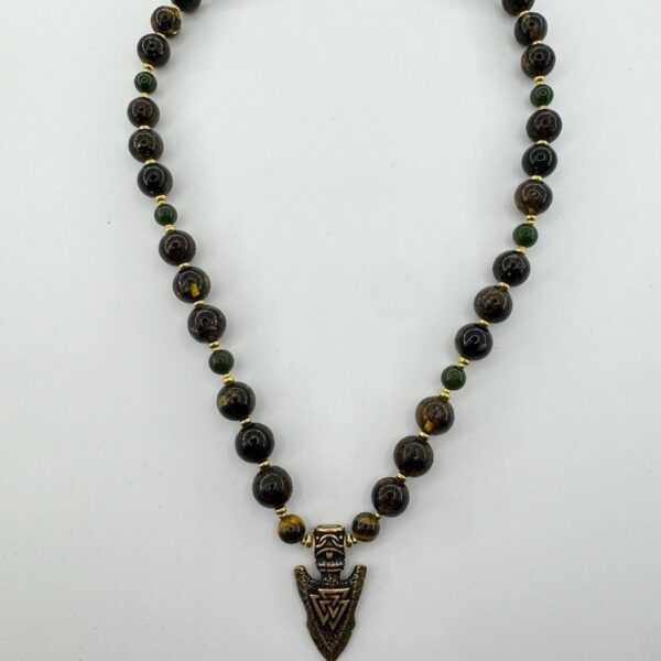 Amber Tiger Eye Necklace Viking Arrow Pendant