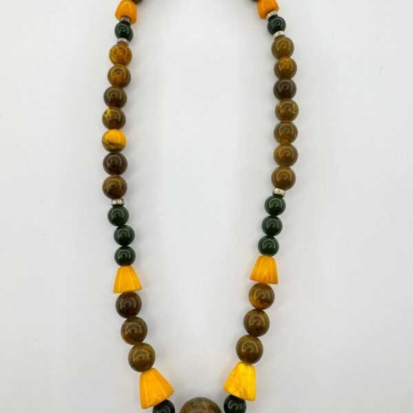 Baltic Amber Jade Necklace - Sea Pebble Pendant, Handmade 45cm