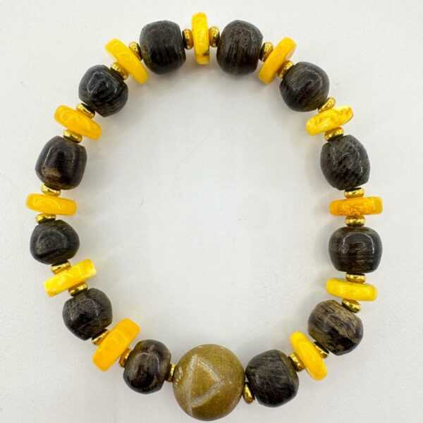 Bog Oak & Amber Viking Bracelet with Rune Stone