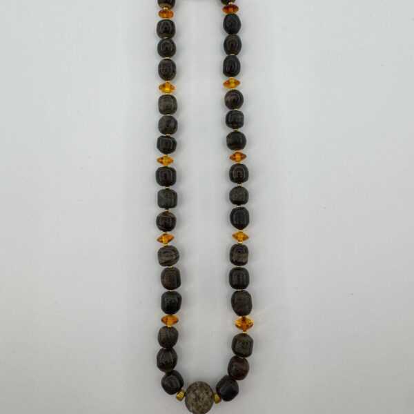Artisan Fossil Necklace, Natural Stone Pendant, Men's Jewelry
