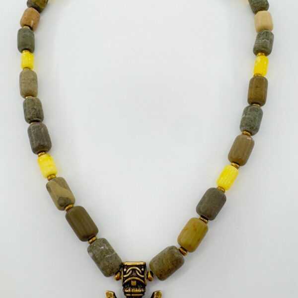Viking Spear Necklace, Gungnir Pendant, Amber & Sea Stone, Norse Jewelry