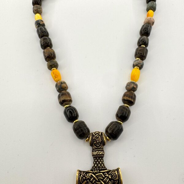 Baltic Amber Bog Oak Viking Necklace - Sea Stone Brass