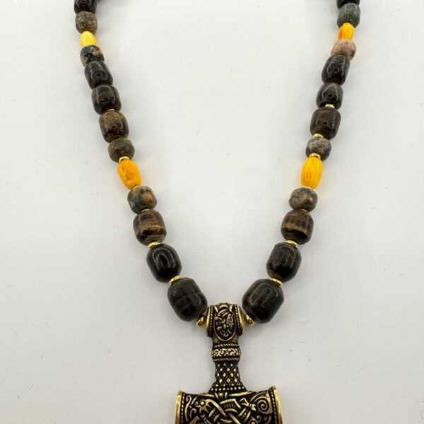 Baltic Amber Bog Oak Viking Necklace - Sea Stone Brass