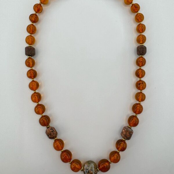 Viking Amber Necklace - Rune Charm & Pebble Beads