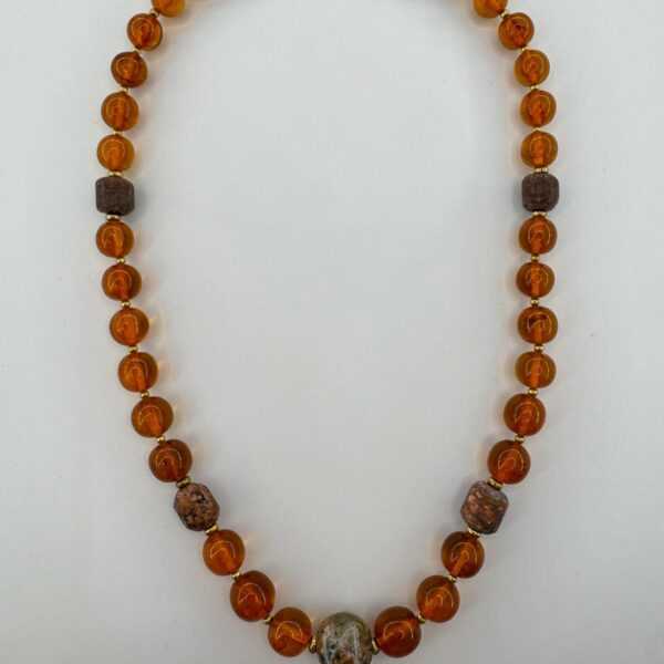 Viking Amber Necklace - Rune Charm & Pebble Beads