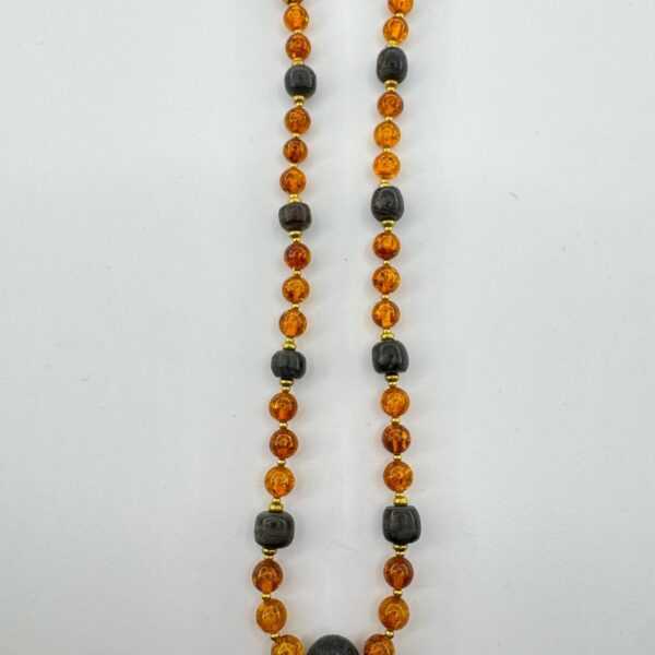 Baltic Amber Bog Oak Pebble Necklace Brass Viking Mens