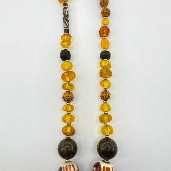 Baltic Amber Ceramic Rudraksha Bog Oak Necklace Bone Silver Boho 51cm