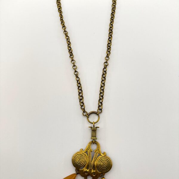 Raw Brass Baltic Amber Necklace Vintage Handmade Drops