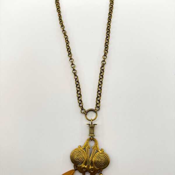 Raw Brass Baltic Amber Necklace Vintage Handmade Drops