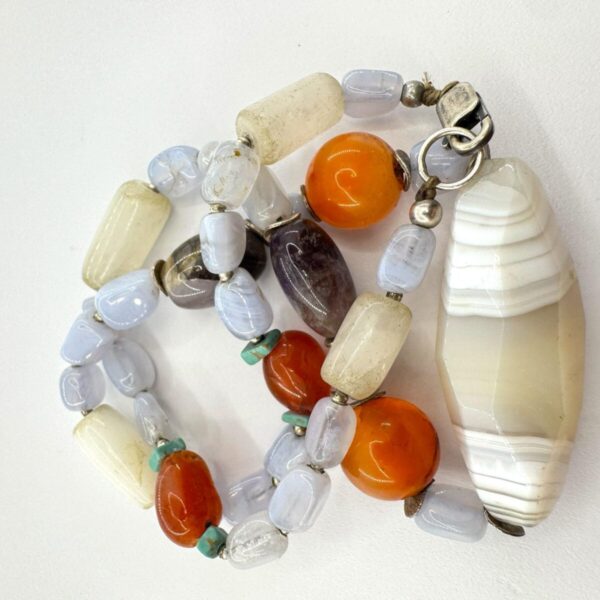 Agate Chalcedony Carnelian Necklace - Handmade Gemstone Jewelry