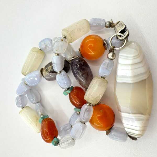 Agate Chalcedony Carnelian Necklace - Handmade Gemstone Jewelry