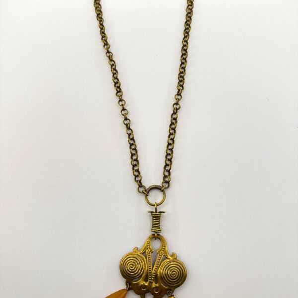 Unique Raw Brass & Vintage Baltic Amber Necklace | Handmade Bohemian Jewelry | One-of-a-Kind Earthy Aesthetic