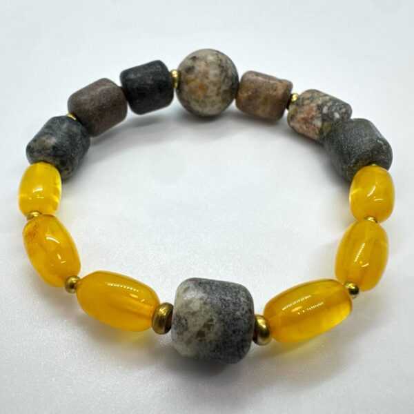 Amber & Sea Oak Bracelet with Brass - Natural Stone Jewelry - Image 2