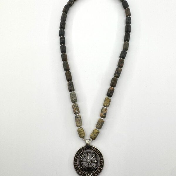 Viking Compass Baltic Pebble Necklace, Vegvisir Pendant, Nordic Jewelry